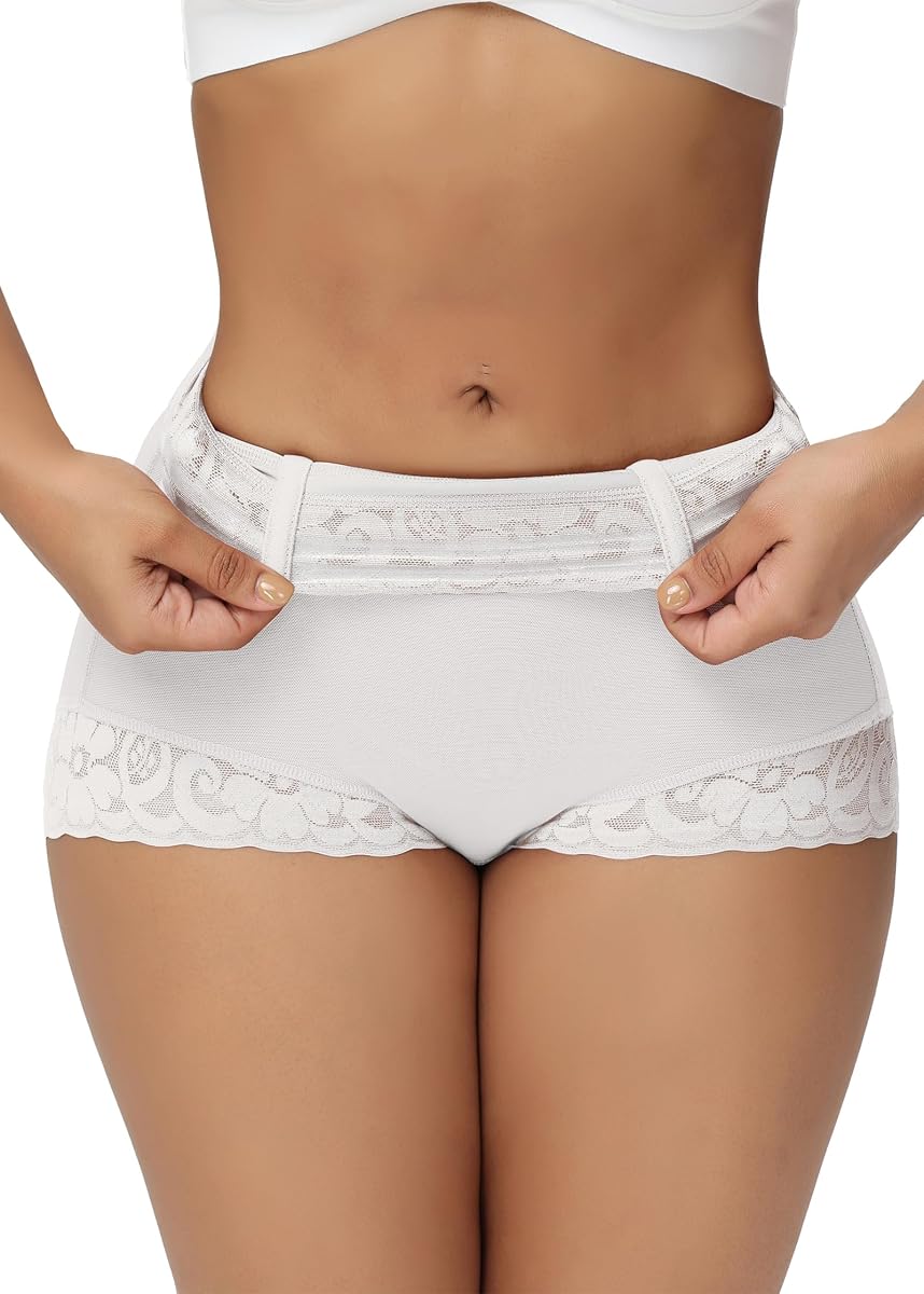 SHAPSHE Bragas moldeadoras de cintura alta, control de barriga y moldeador de glúteos | Compresión de doble capa | 4 estancias de cintura flexibles | Puños de silicona para cintura y piernas | Contorno de trasero sin acolchado | Piernas adornadas con encaje