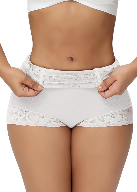 SHAPSHE bombacha moldeadoras de cintura alta, control de barriga y moldeador de glúteos | Compresión de doble capa | 4 estancias de cintura flexibles | Puños de silicona para cintura y piernas | Contorno de trasero sin acolchado | Piernas adornadas con encaje