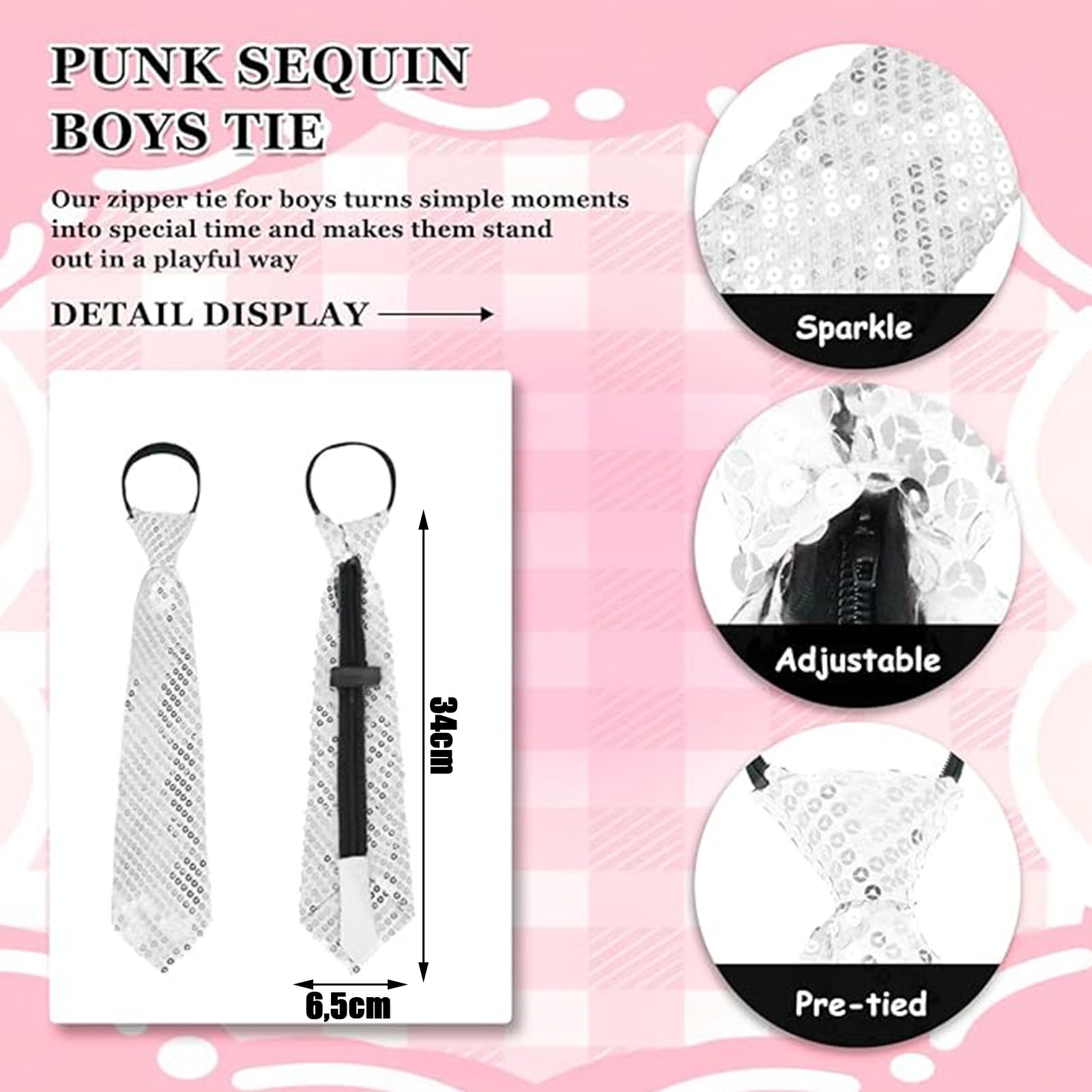 Glitzer Krawatte, Karneval Krawatte Silber, Pailletten Krawattes Glitzer Accessoires Herren und Herren, Karneval Kostüm für Disco Fasching Cosplay Junggesellenabschied Mann Dance Performance