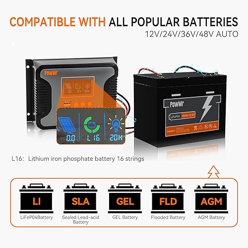 Miniatura 3 de Controlador de carga solar de 80 A, 12 V, 24 V, 36 V, 48 V, automático, regulador solar de 80 amperios, pantalla LCD ajustable con doble USB para