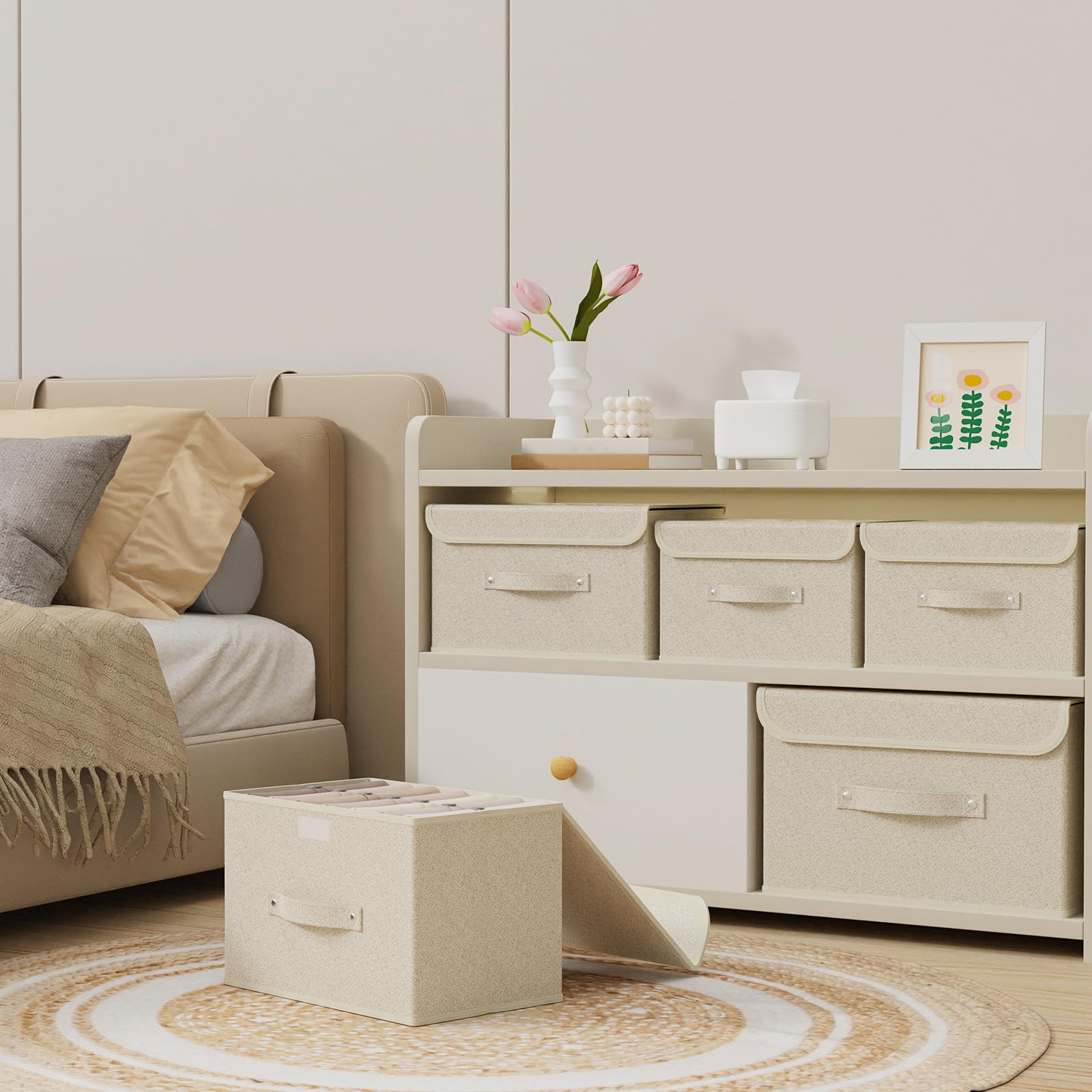 ENUMAIL Fabric Storage Boxes, Cube Baskets with Flip-Top Lid and Handles, Bins for Organizing Home Office and Closet - Image 3