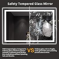 Vista 8 de LOAAO Espejo de baño LED de 60 x 40 pulgadas con luces, antiniebla, regulable, retroiluminado + iluminado frontal, espejo de tocador de baño