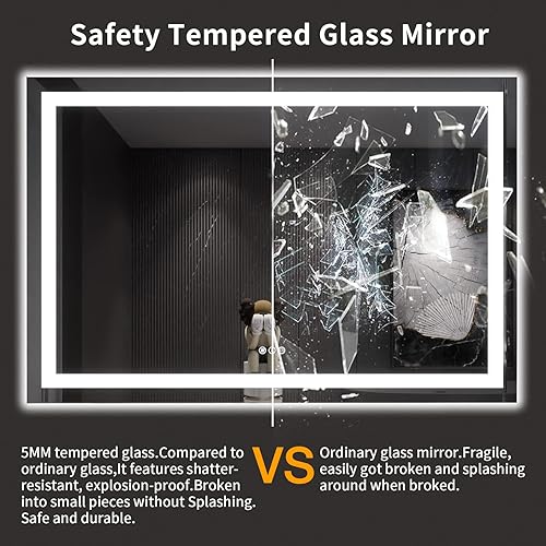 Miniatura 7 de LOAAO Espejo de baño LED de 60 x 40 pulgadas con luces, antiniebla, regulable, retroiluminado + iluminado frontal, espejo de tocador de baño