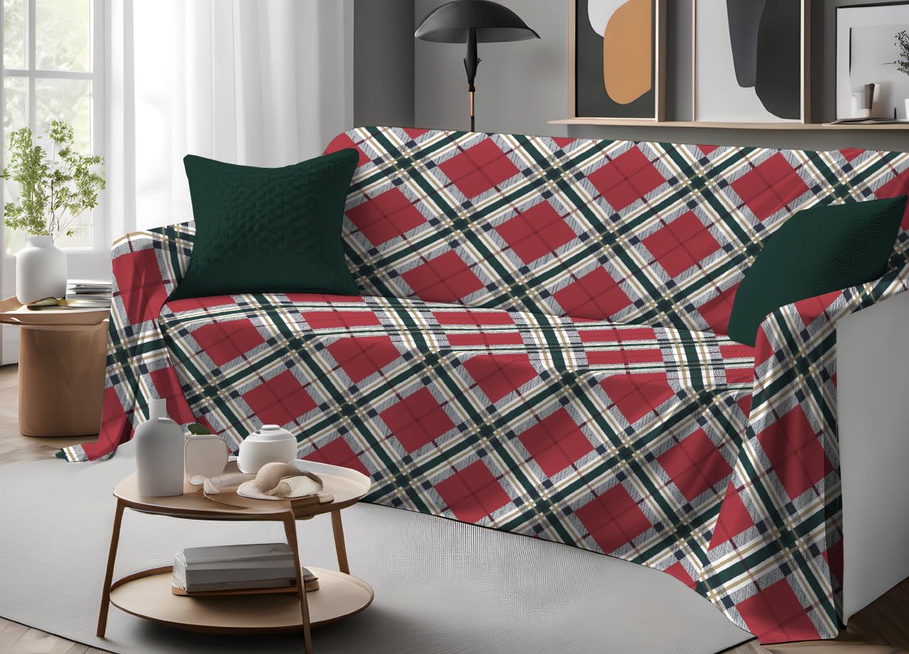 BIANCHERIAWEB Telo Arredo Copritutto Copridivano in 100% Cotone Fantasia Tartan Matrimoniale Tartan