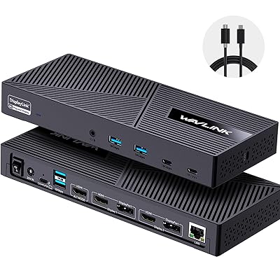 WAVLINK Displaylink Docking Station 3 Monitors with 130W Power Delivery, 10Gbps USB for MacBook M1/M2/M3/Windows, USB-C(3 HDMI, 2 DisplayPort, 2 USB-C, 4 USB3.1, Ethernet, Audio)