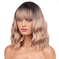 Vista 24 de Peluca BERON sintética con flequillo, para mujer y niña, 35,5 cm de largo, de pelo corto ondulado, elegante