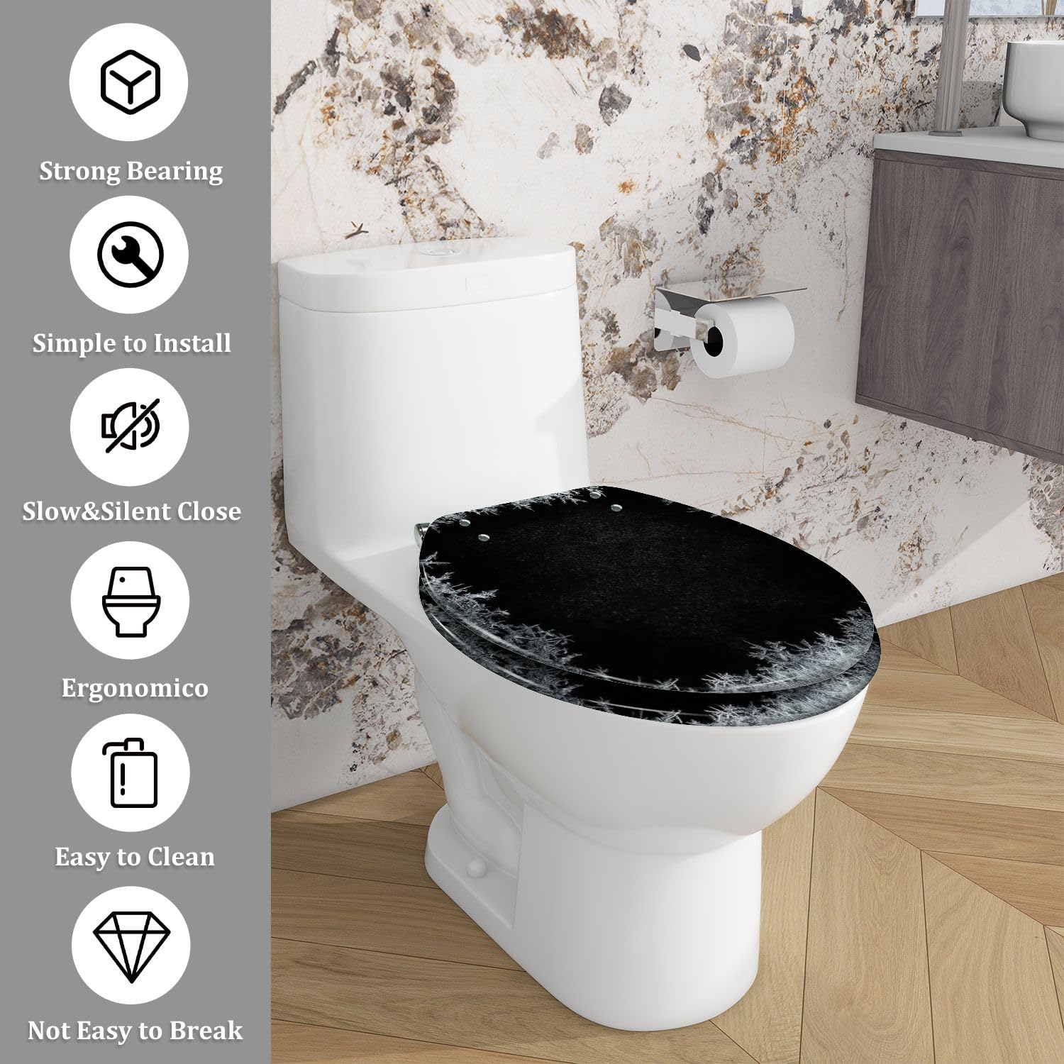 Asiento de inodoro alargado, de resina, para baño.