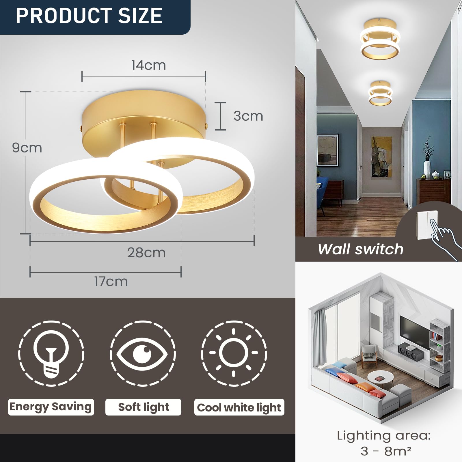 EIDISUNY LED Ceiling Light Modern Ceiling Lamp Silver Round Simple Ceiling Light Fixture LED for Corridor Kitchen Stairs Hallway Study Room Bedroom Living Room - Image 2