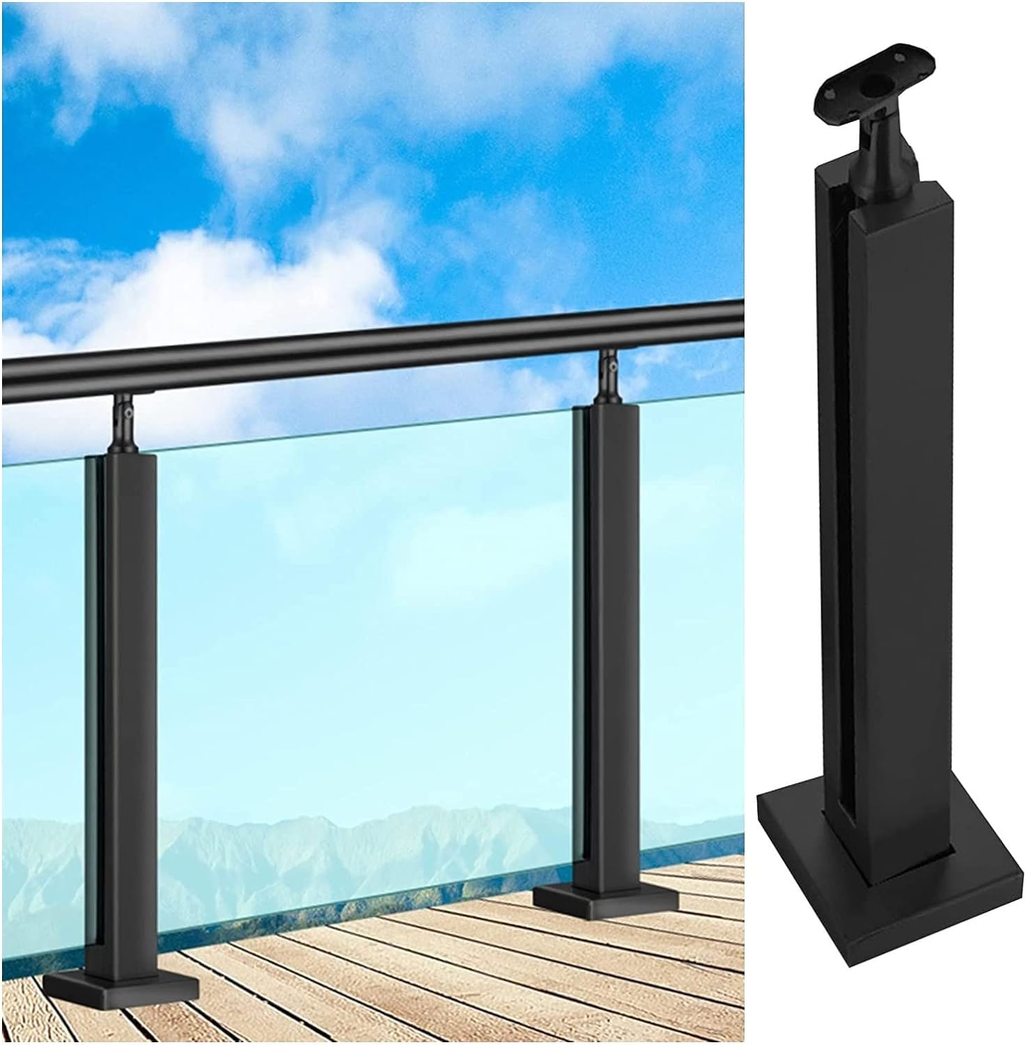 Poteau garde-corps verre noir sans perçage pour rénovation balcon