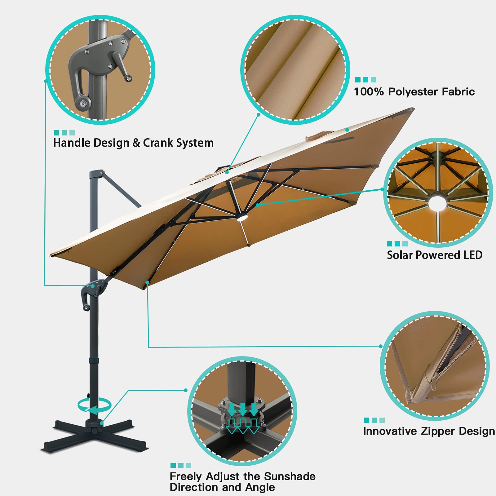 Buy Sunnyglade 10x13ft Solar Powered LED Cantilever Patio Umbrella