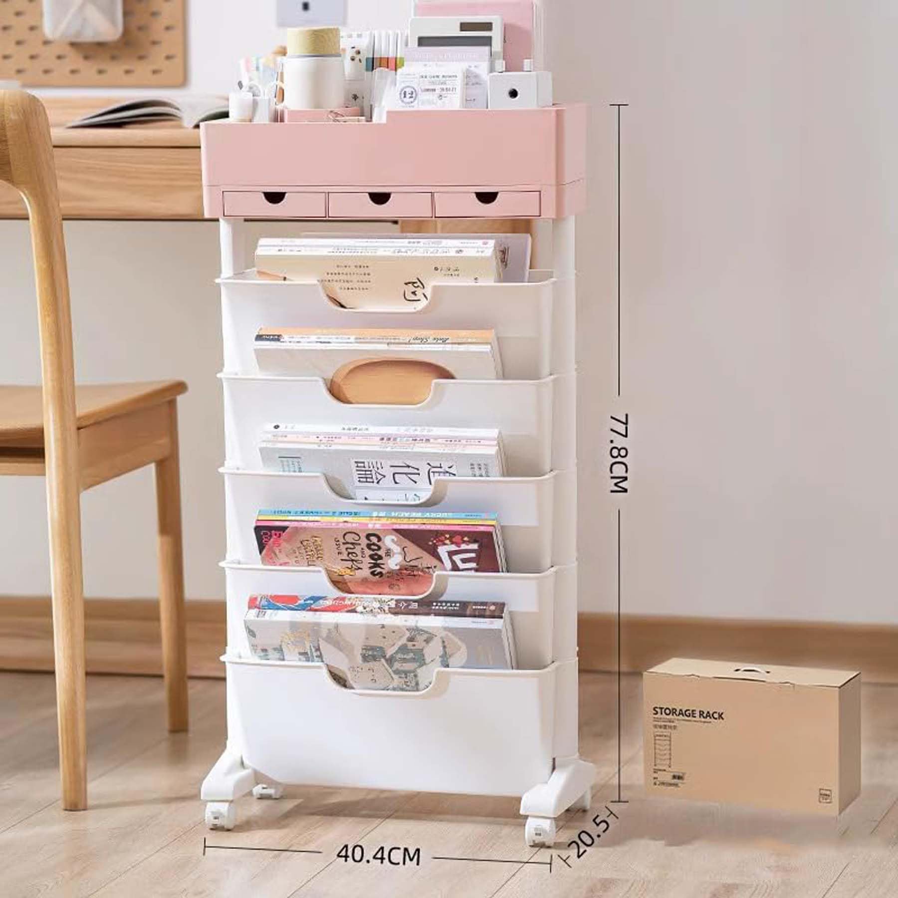 2 Tier Utility Rolling Cart - Rolling Storage Cart, Boekenkast met Wielen 2 Niveaus, Utility Organizer Boekenplanken, Multifunctionele Opbergplanken voor Keuken Woonkamer Badkamer