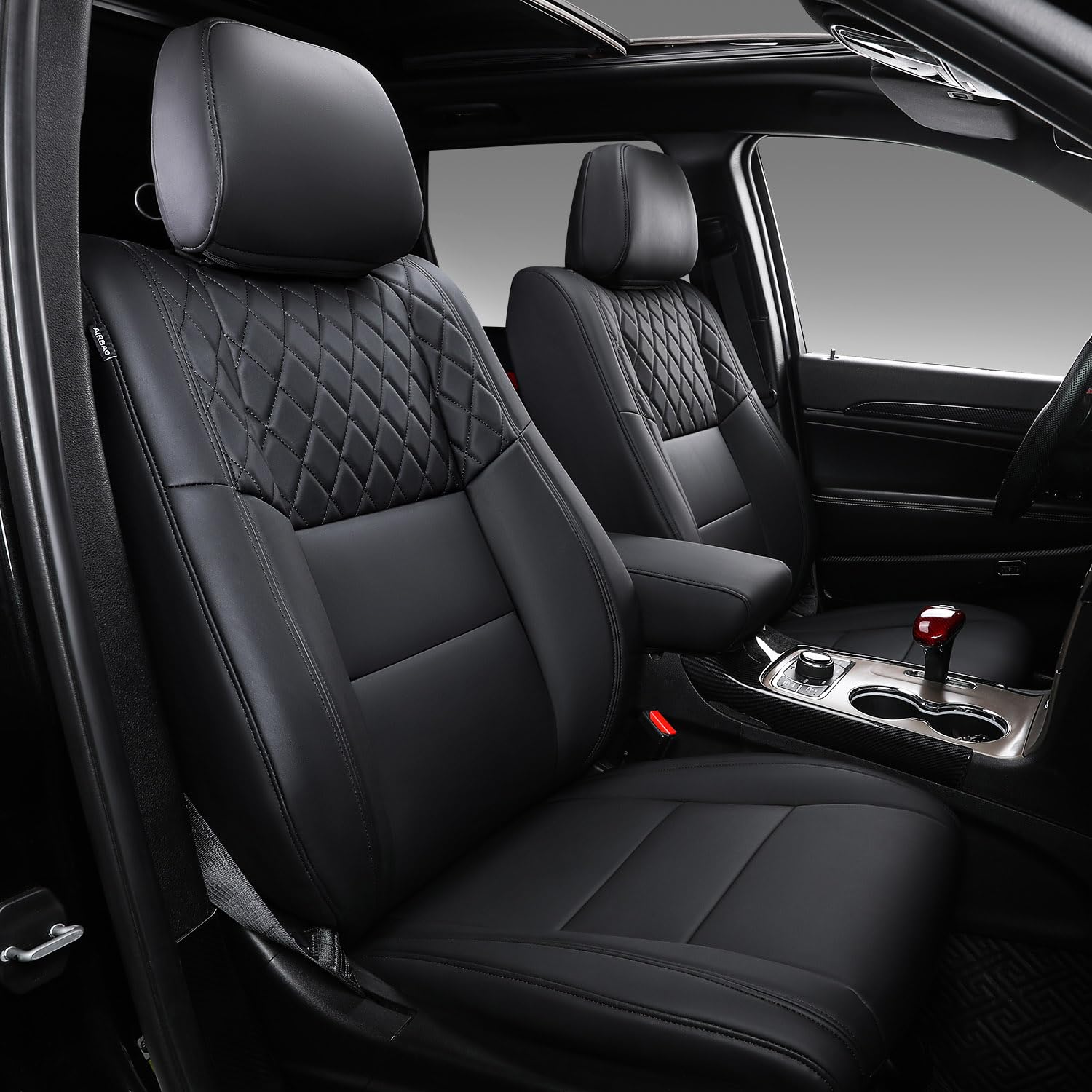 PTYYDS Seat Covers Compatible with 2011-2021 Jeep Grand Cherokee Seat Covers 1st Row Front Leather Seat Protector Replacement for 2011-2021 Jeep Grand Cherokee Accessories(Front Pair,Black)