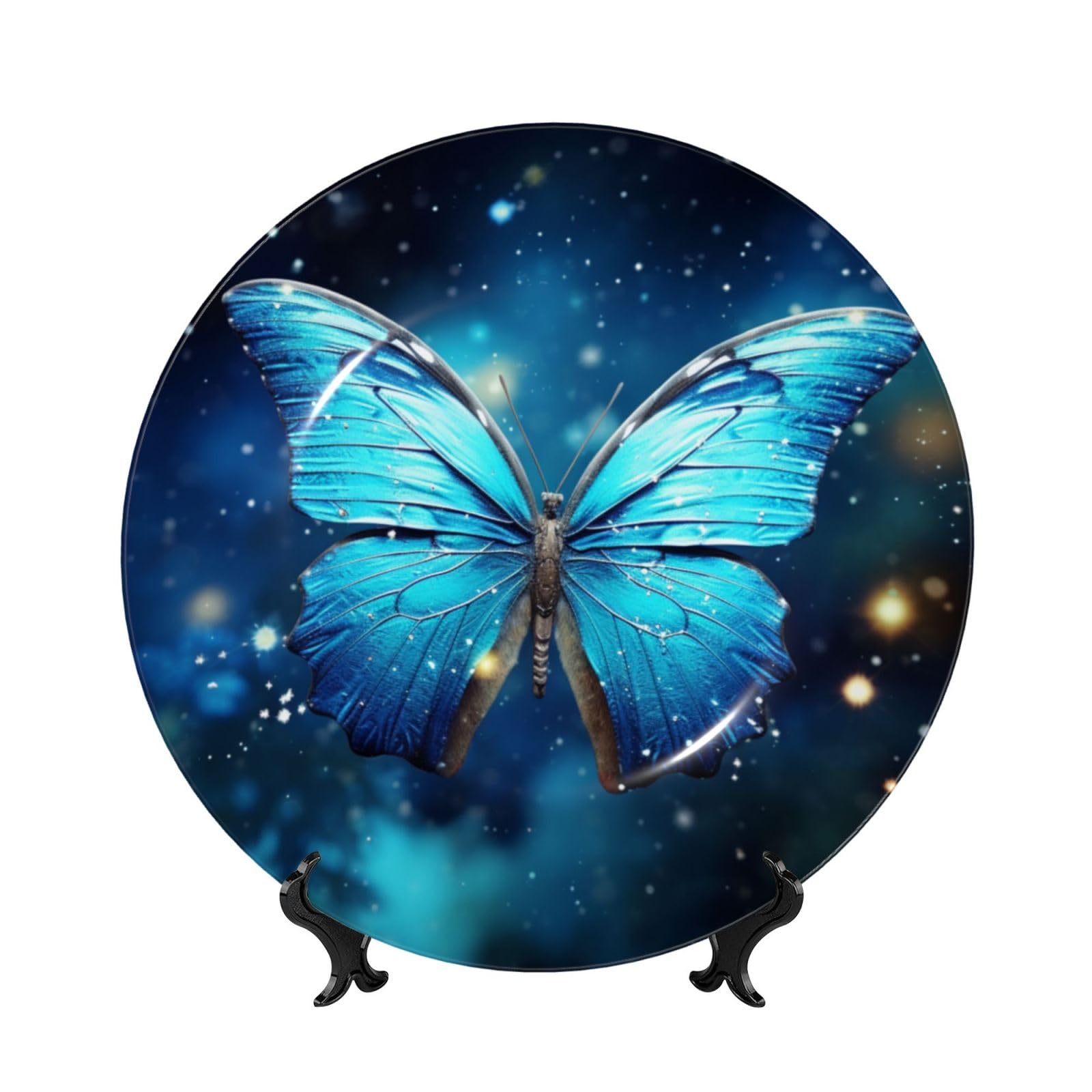 Assiette papillon étoilé bleu en porcelaine | Décoration de table et bureau chic