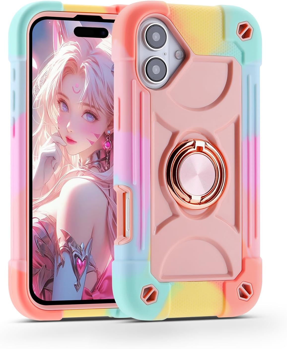 MARKILL Compatible with iPhone 17 Case 6.3 Inch with Built-in Kickstand, Military Grade Drop Protection Full Body Rugged Heavy Duty Protective Cover for iPhone 17 (Rainbow Pink)