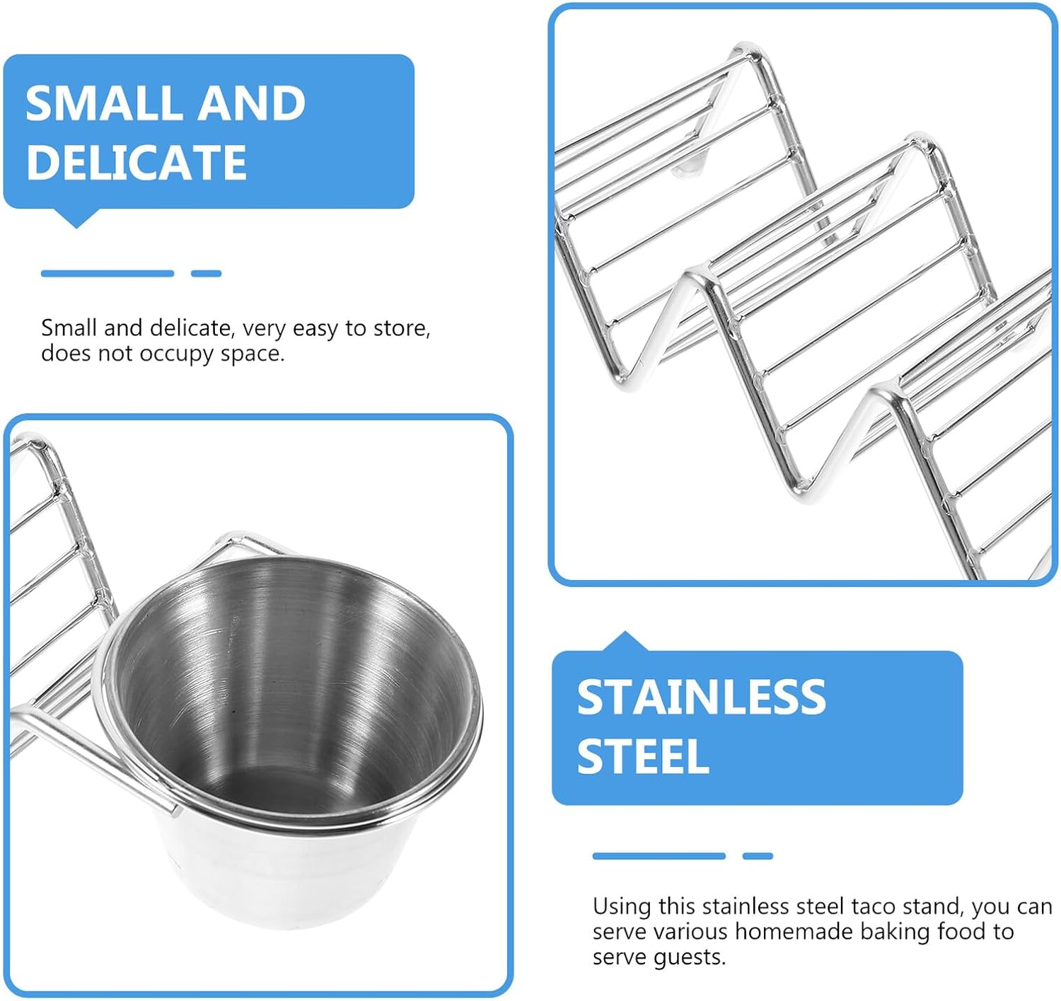 VALICLUD Stainless Steel Taco Holder with Sauce Cup Wave-shaped Taco Stand Rack for Tortilla Serving for Burritos Sandwiches and Food Display at Parties