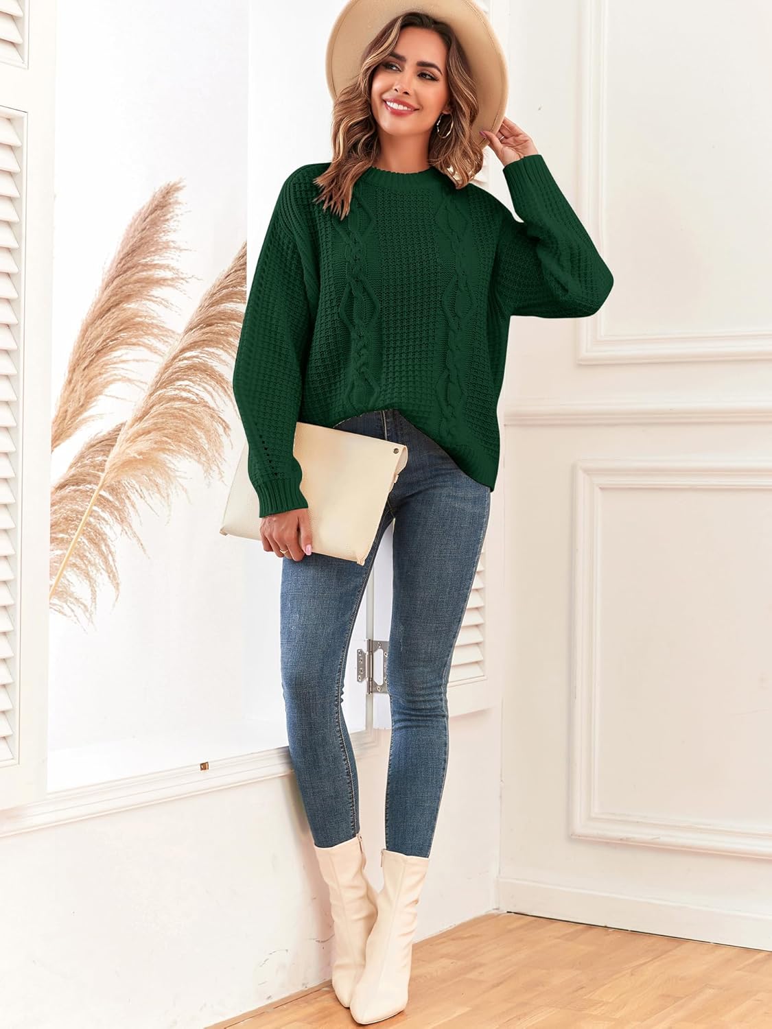 ZAFUL Womens Sweater Cable Knit Oversized Sweaters Crewneck Long Sleeves Casual Knit Pullover Tops - Image 5