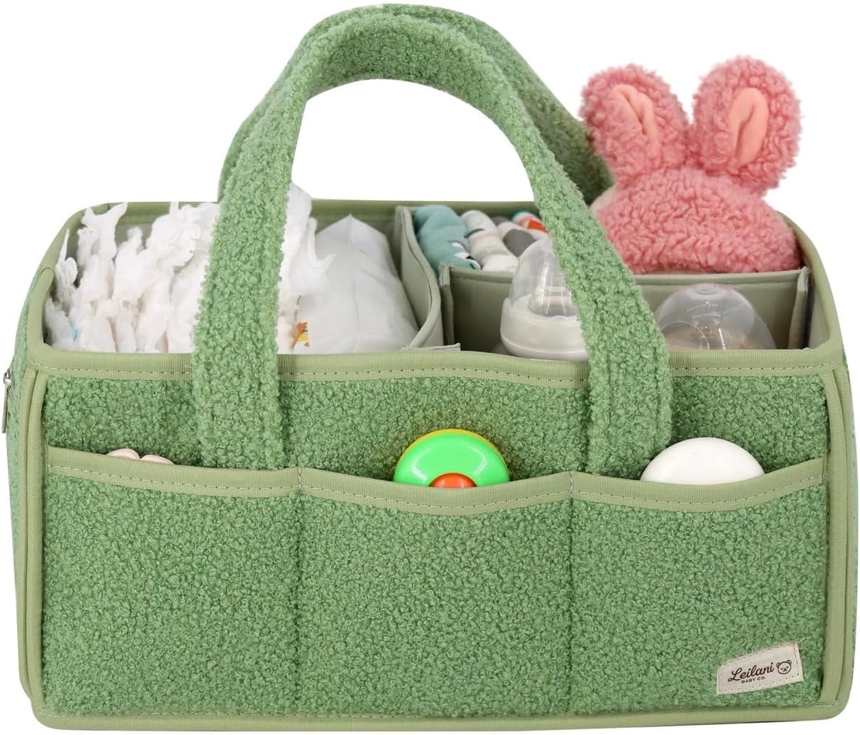 Diaper Caddy Organizer, Sage Green, Nursery Storage Tote with Zipper Pockets, Dividers, and 3 Front Pockets