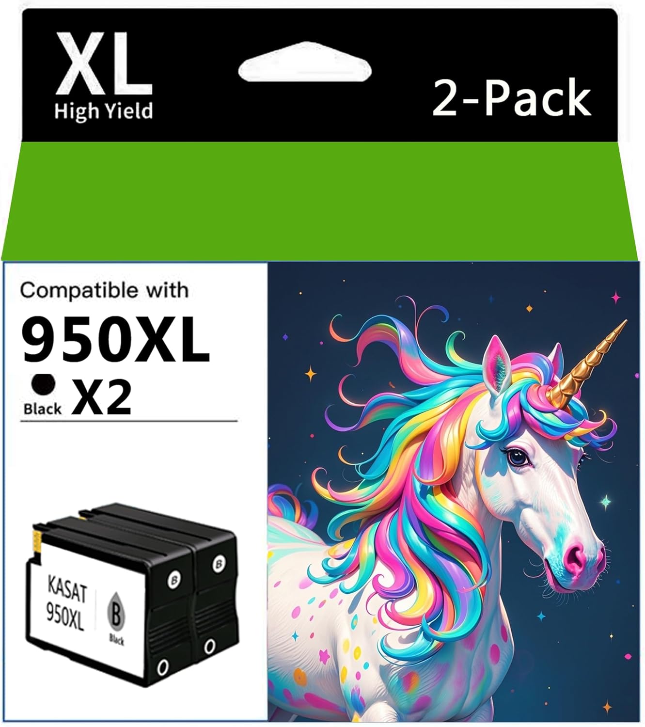 KASAT 950XL Black Ink Cartridges Combo (High Yield 2-Pack) Compatible Replacement for HP 950 951 Ink Cartridges Combo Pack Use with HP OfficeJet Pro 8600 8610 8620 8100 8630 8660 8640 8615 76DW 251DW
