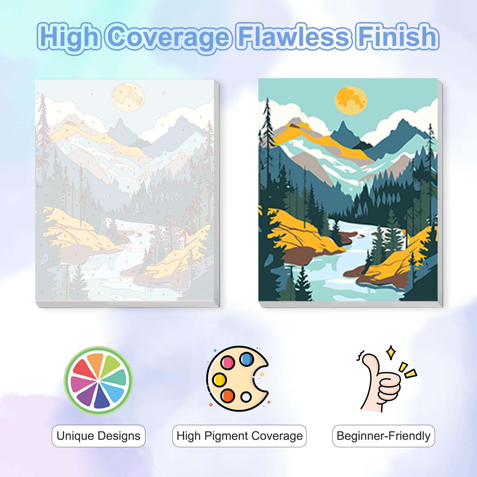 TOSTOG Landscape Scenes 4 Pack Framed Canvas Painting by Numbers Art Kit for Adults and Kids, Beginner Acrylic Painting Supplies with Wooden Frame for Home Wall Decor 20 * 25 cm/8 * 10 in - 4