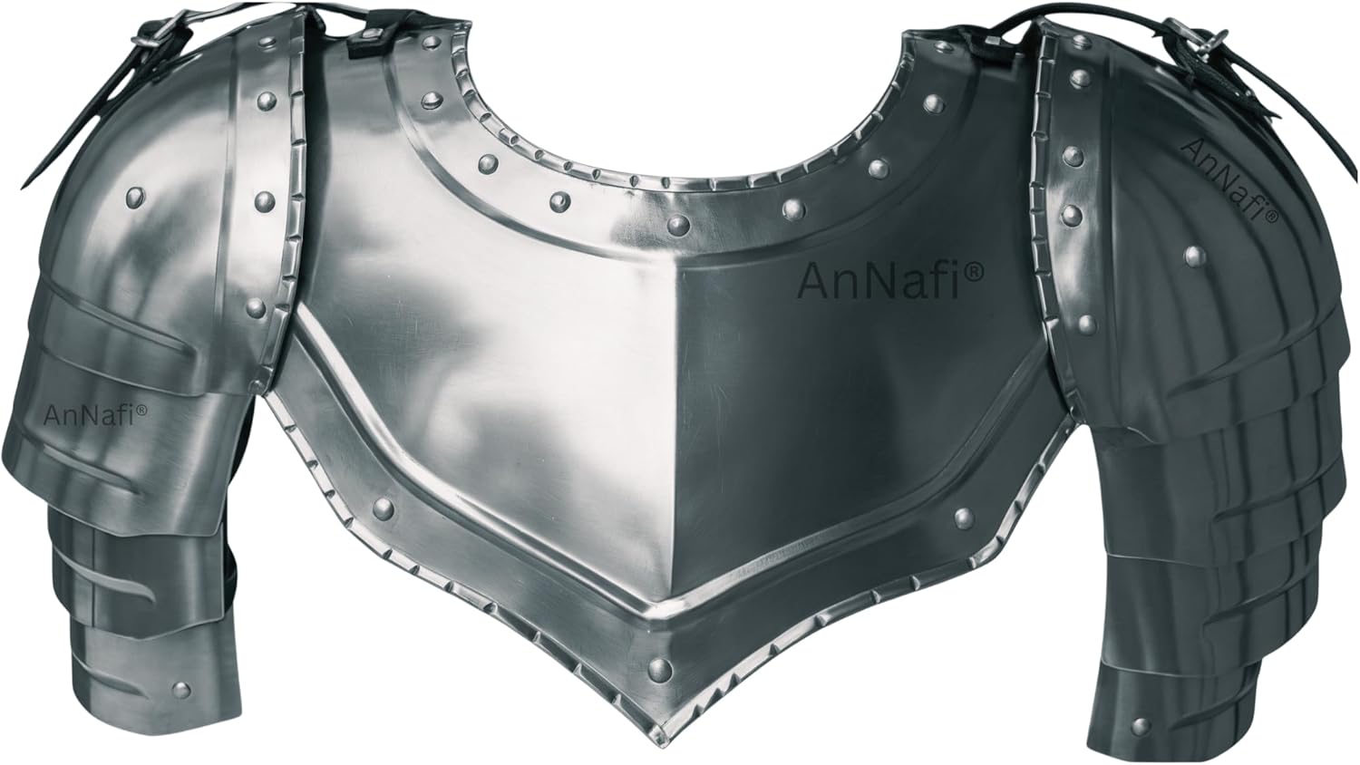 AnNafi® Medieval Iron Gorget with Pauldrons Gothic Spaulders Arm Shoulder Guard Set Viking Crusader Warrior Armor Steel Neck Protector SCA LARP Knight Metal Vembrace Pair Silver Adult