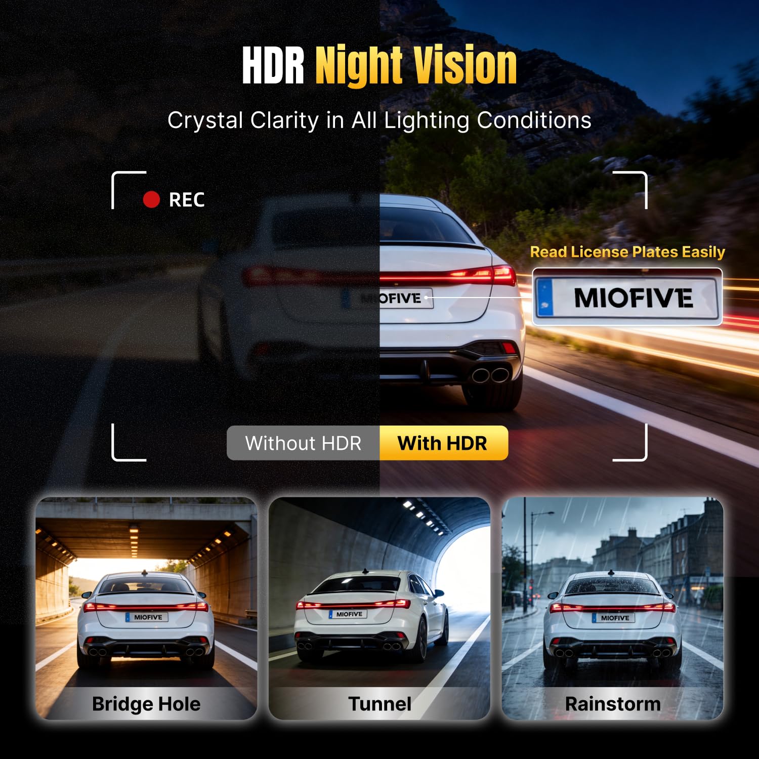 Miofive 4K+2K Dual Dash Cam Front and Rear, Pre-installed 64GB Card, 5GHz Wi-Fi Bluetooth GPS, 3" IPS Screen, HDR Night Vision, 24H Parking Mode, AI Start & UK Speed Camera Detection - 4