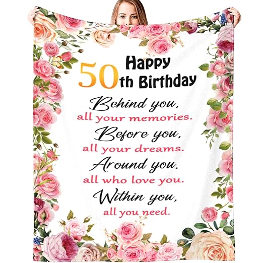 Eliber Happy 50th Birthday Gifts for Women Blanket 50th Birthday Decorations Throw Blanket Birthday Gift Ideas for 50 Year Old 60