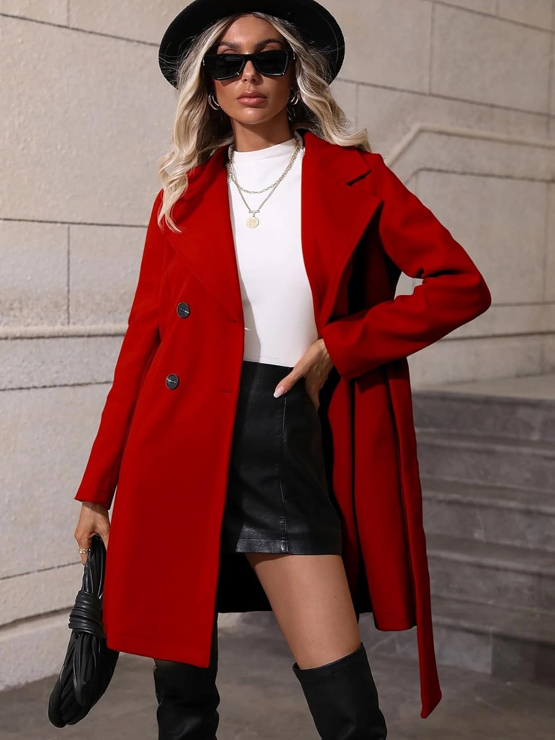 Women's Trench Coat Casual Double Breasted Belted OverCoat Long Sleeve Classic Overcoat