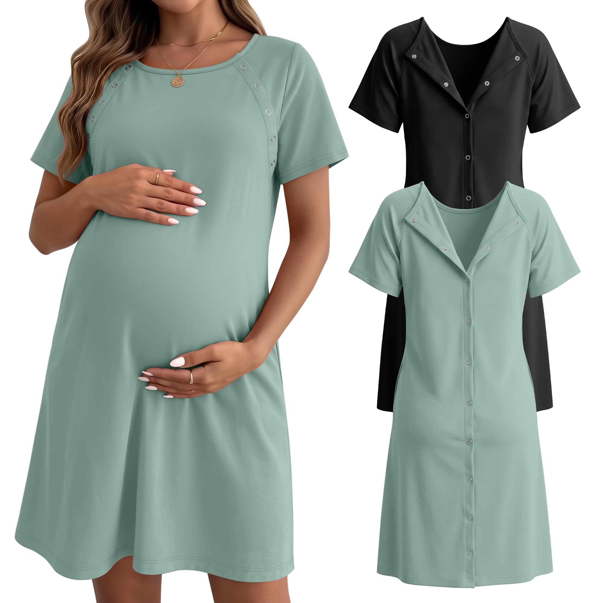 Huukeay 2 Pack Labor and Delivery Gown Maternity Hospital Dress