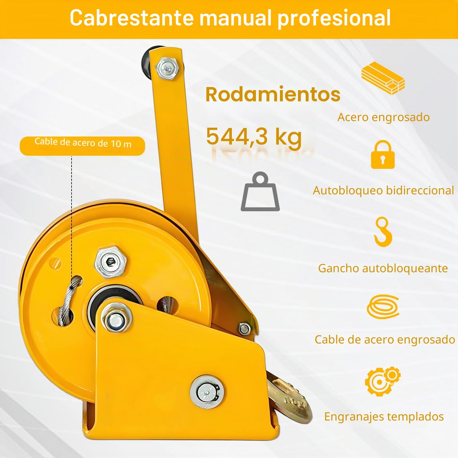 Cabrestante Manual, Fuerza Portante Máx 500kg, Cabrestante De Cable Manual Con Cable De Acero De 10 M Y Gancho Bloqueo De Retorno Agarre Antideslizante Para TraccióN Y Elevación