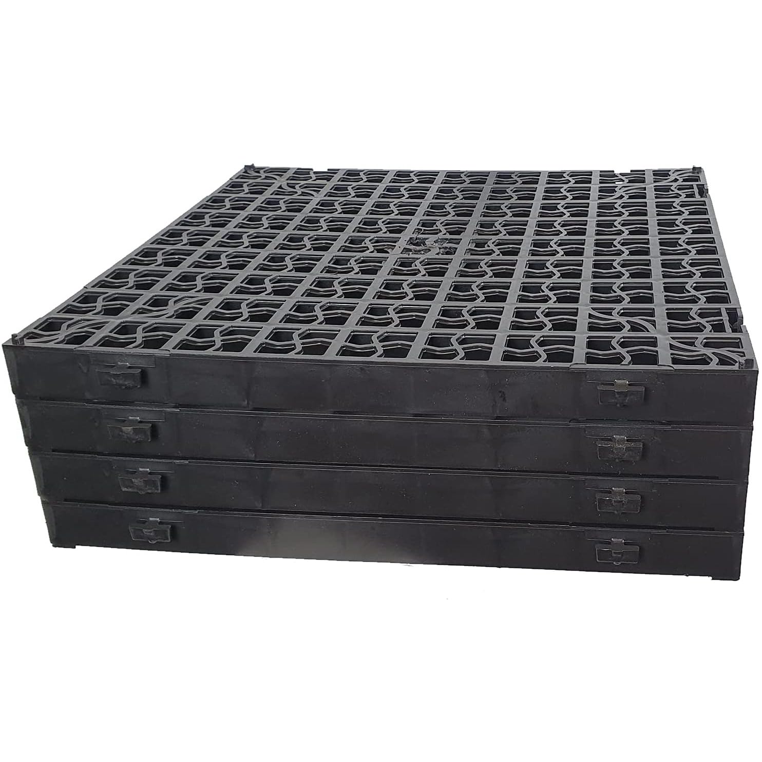 EASON BROS 4 Pack x Black Plastic Grass & Gravel Driveway Grids – Heavy Duty Lawn, Garden Path, Parking Area, Shed & Greenhouse Base – Permeable Drainage & Ground Stabilisation Mats (2.5 Square Meter)