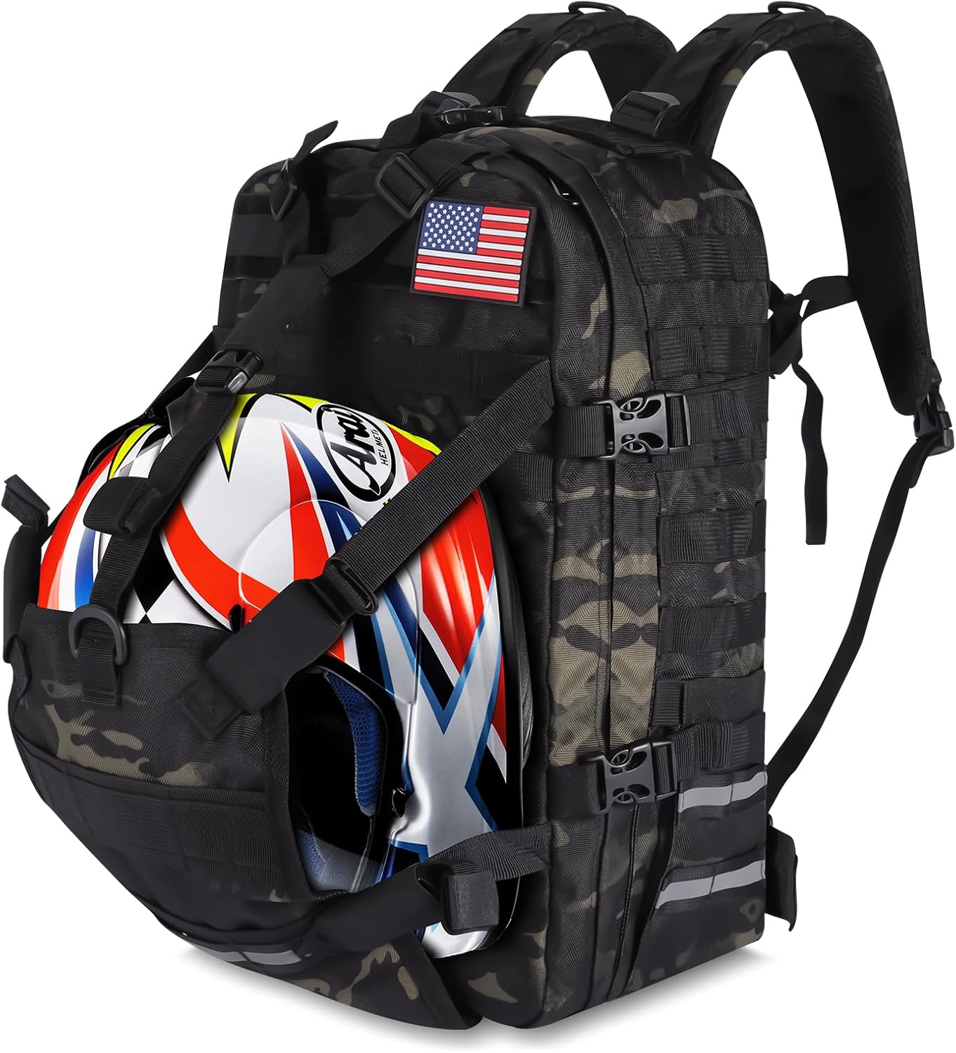 Motorcycle Helmet Backpack for Men, Large Capacity Cycling Storage Bag for for Outdoor (Green Camo)