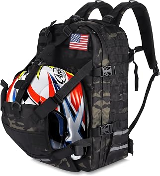 Motorcycle Helmet Backpack for Men, Large Capacity Cycling Storage Bag for for Outdoor Green Camo