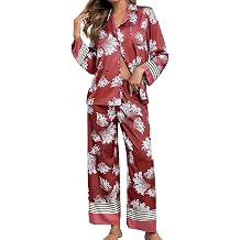 Brosloth Womens Silk Pajamas Floral Satin Pj Sets Button Up Long Sleeve Comfy Soft Fall 2 Pieces Lounge Sets