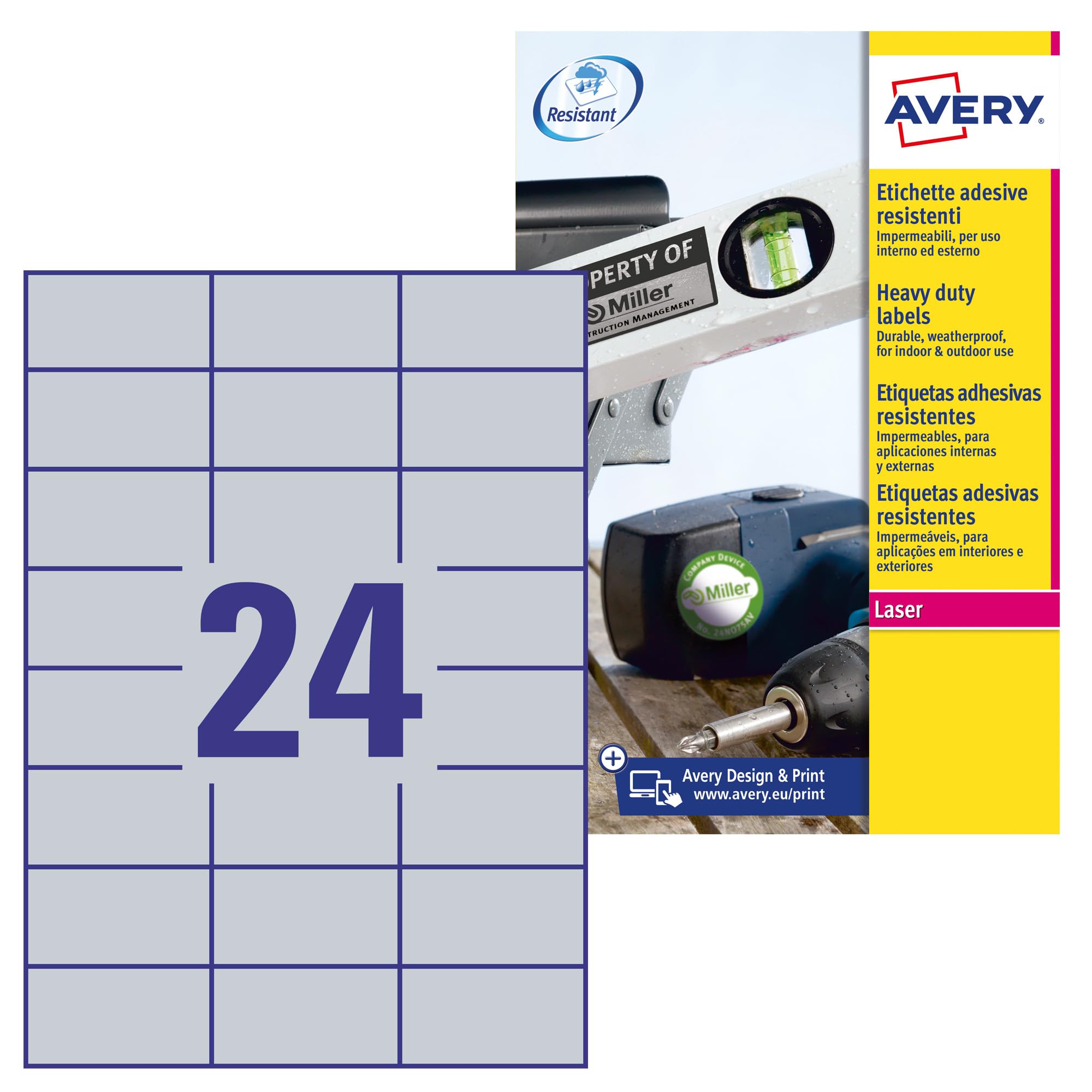 Avery-Zweckform L6133-20 Nameplates 70x37mm Polyester Silver 480pc...
