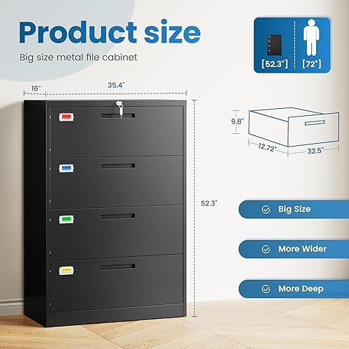 Miniatura 2 de PEUKC Archivador de 4 cajones, archivadores laterales para oficina en casa, cajones de almacenamiento de oficina con cerradura, archivos colgantes