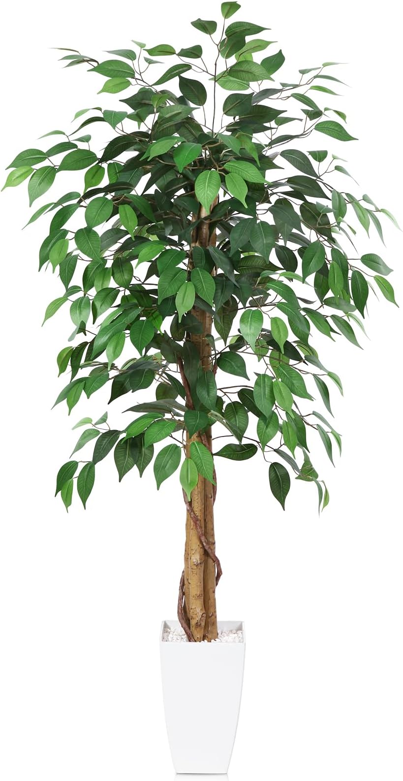 Kazeila Artificial Ficus Plant 120cm Tall Artificial Plant Indoor Fake Plastic Ficus Tree in White Pot for Home Decoration(1Pack)