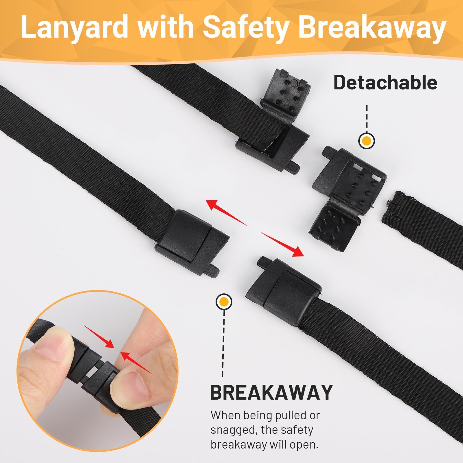 Segus Acreditaciones Colgantes, 50 Piezas Lanyard con Porta Tarjetas Identificativas, Cuelga Llaves Cuello con Cierre de Seguridad, para Oficina, Escuela, Ferias (Negro, Vertical)