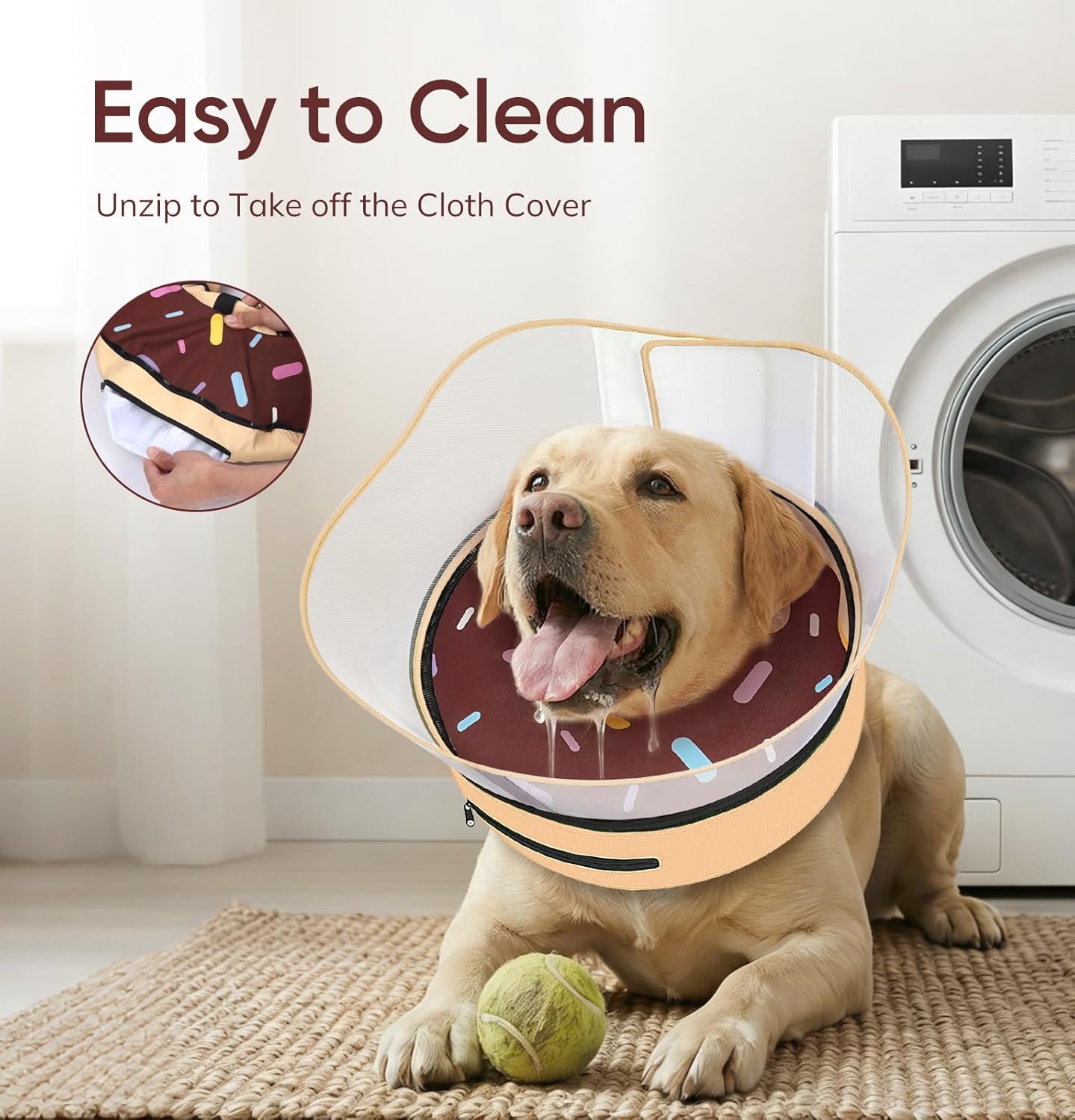 Supet Raised Inflatable Dog Cone After Surgery - Adjustable Recovery Donut Collar with Removable Shield to Stop Licking Wounds & Protect Stitches - Soft Dog Cone Alternative for Large Dogs (Brown,XXL)