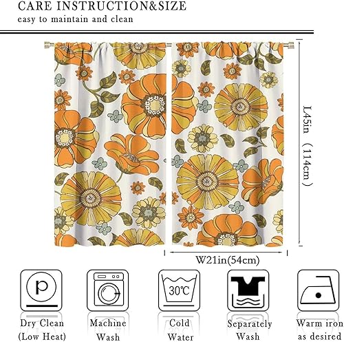 Miniatura 3 de Cortinas florales retro de los años 70 con patrón de margaritas naranjas de mediados de siglo, con bolsillo para barra, cortina para sala de estar y