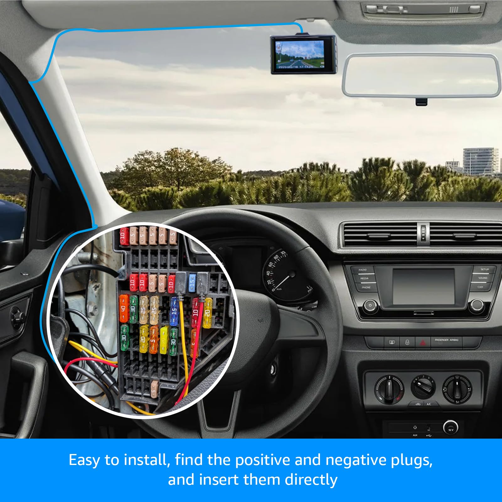 Kit de cable duro micro USB para cámara de salpicadero con cargador de cámara de salpicadero de coche de 12 V-24 V a 5 V, cable de alimentación de 4 cables de grifo, 24 horas de protección de
