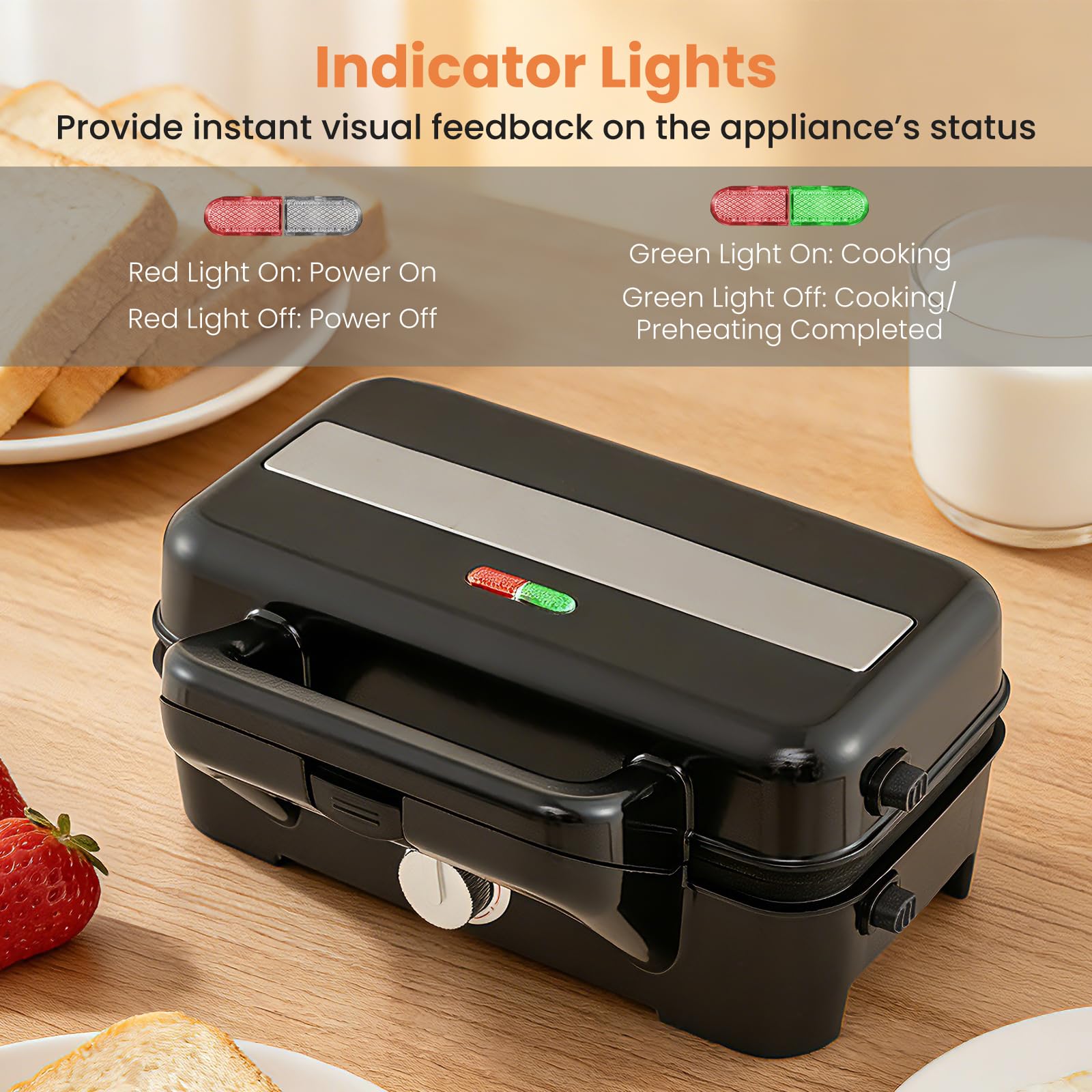 SOARS Sandwichera 3 en 1, 1200 W, máquina eléctrica Panini | 5 temperaturas ajustables, doble cara, parrilla extraíble y lavable, antisobrecalentamiento, color negro