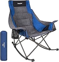 Vista 21 de SUNNYFEEL Silla Mecedora de Camping, Reclinable Acolchada de Lujo, Silla Plegable de Jardín de Gran Tamaño con Bolsillo, Resistente