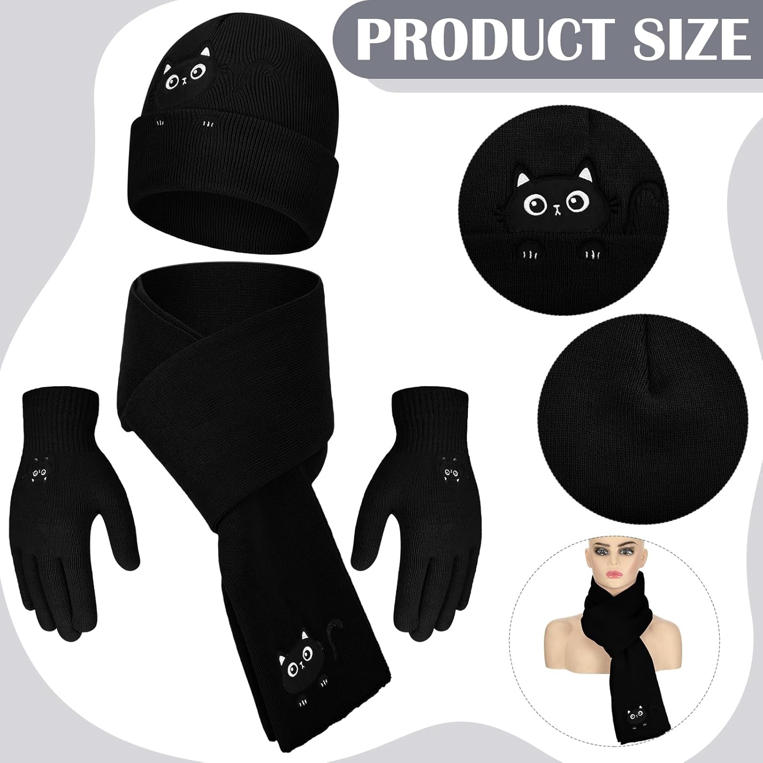 Geyoga Cat/dog/bee/capybara Winter Beanie Scarf Gloves Knit Fleece Warmer Animal Lover Winter Gifts Women Men - Image 3