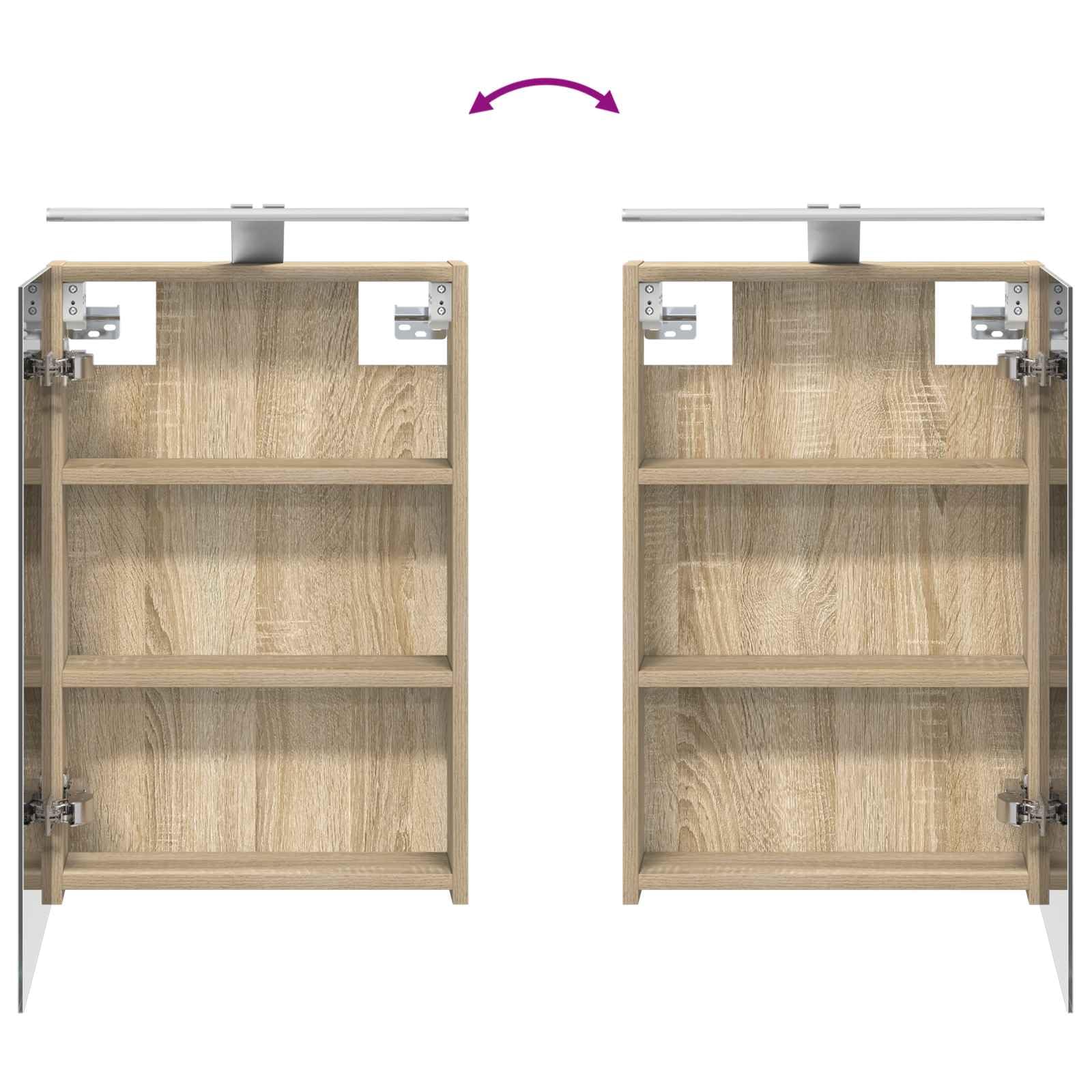 Szafka łazienkowa z lustrem Sonoma dąb z paskami LED 40 x 10,5 x 60,5 cm, materiał drewnopochodny, montaż na ścianie, dwukierunkowe lustro, 2 półki, miejsce do przechowywania mebli
