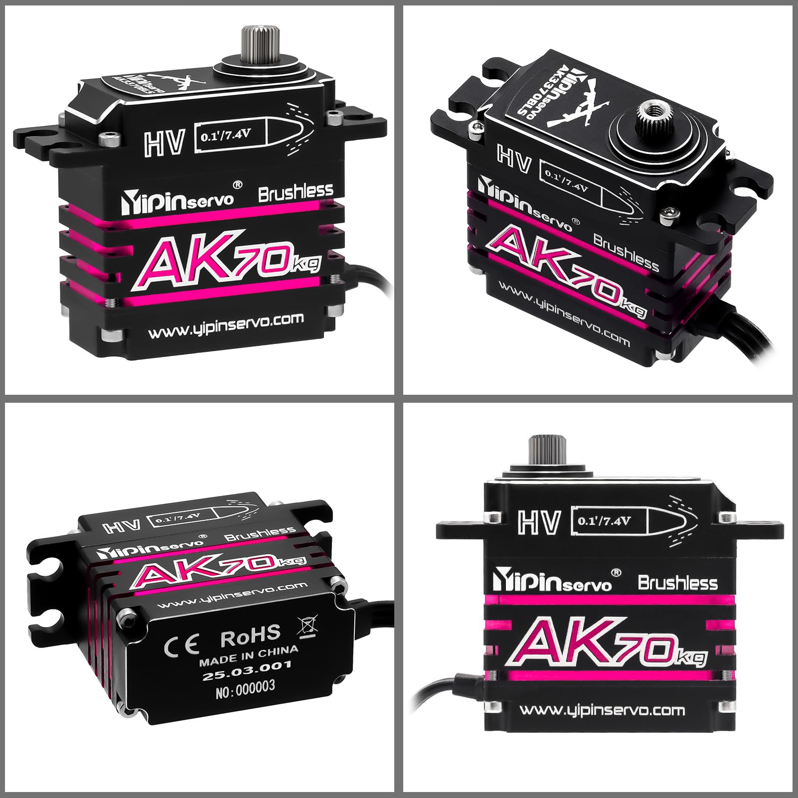 GOUPRC AK - Servo RC sin escobillas de aluminio de 70 kg para 1/8 1/10 1/12 RC camión, coche, barco, robot, engranaje oblicuo de 8.4 V, servo de dirección de alto par