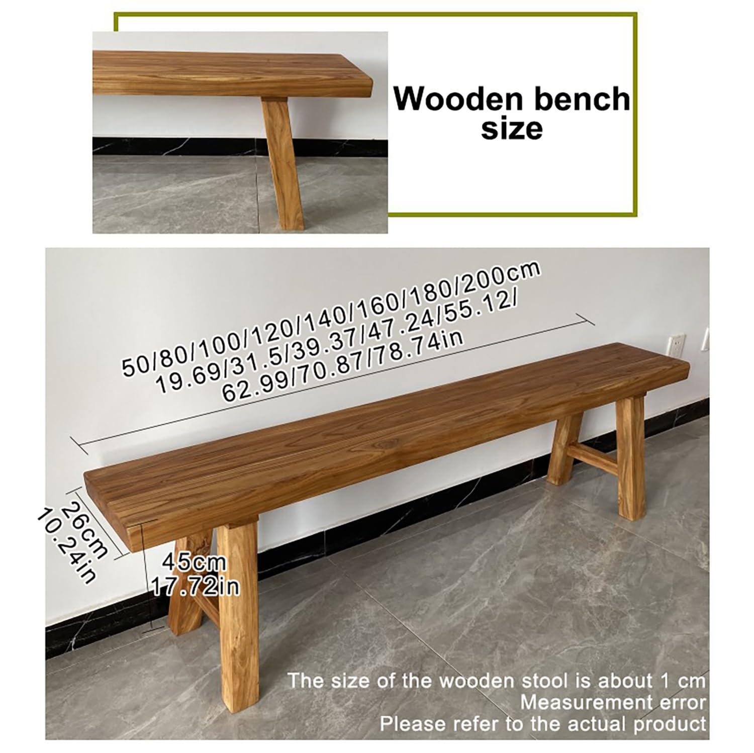 Panchina da pranzo rustica in legno per cucina interna, 50 x 26 x 45 cm, elegante seduta per sala da pranzo, ingresso e decorazione per la casa, perfetto accento rustico.