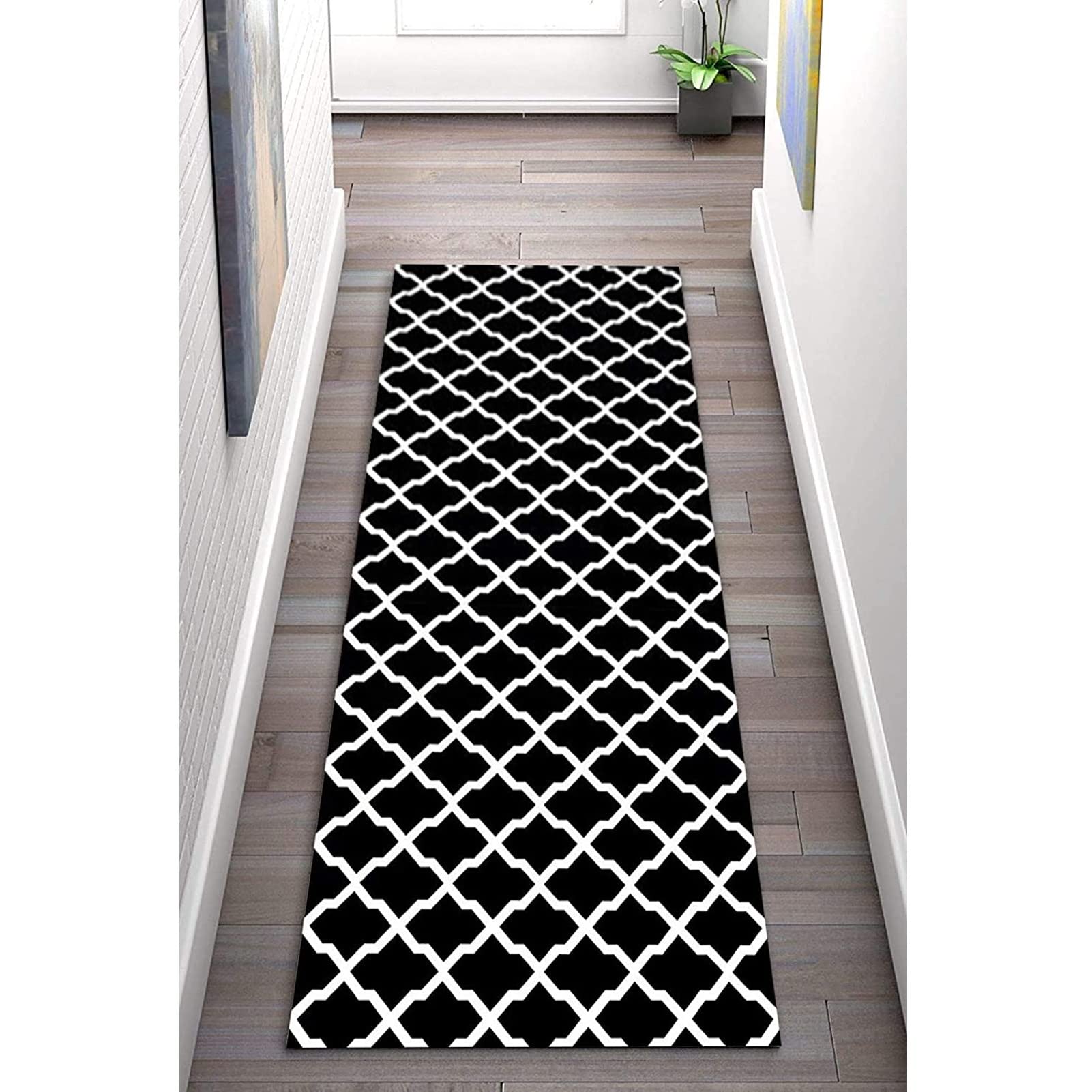 YJRBZ Modern Hallway Runner Rug Black White Long Carpet Hall/Corridor/Doorway/Stairs Rugs Runner Floor Non-Slip Mats (Size : 60x200cm/2ftx6.6ft)