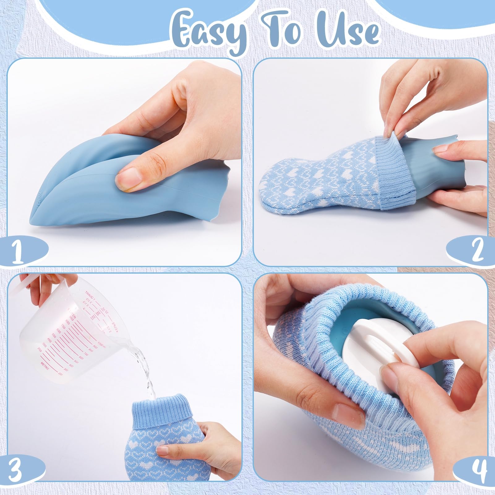 Botella de agua caliente 240 ml silicona con funda extraíble para alivio del dolor