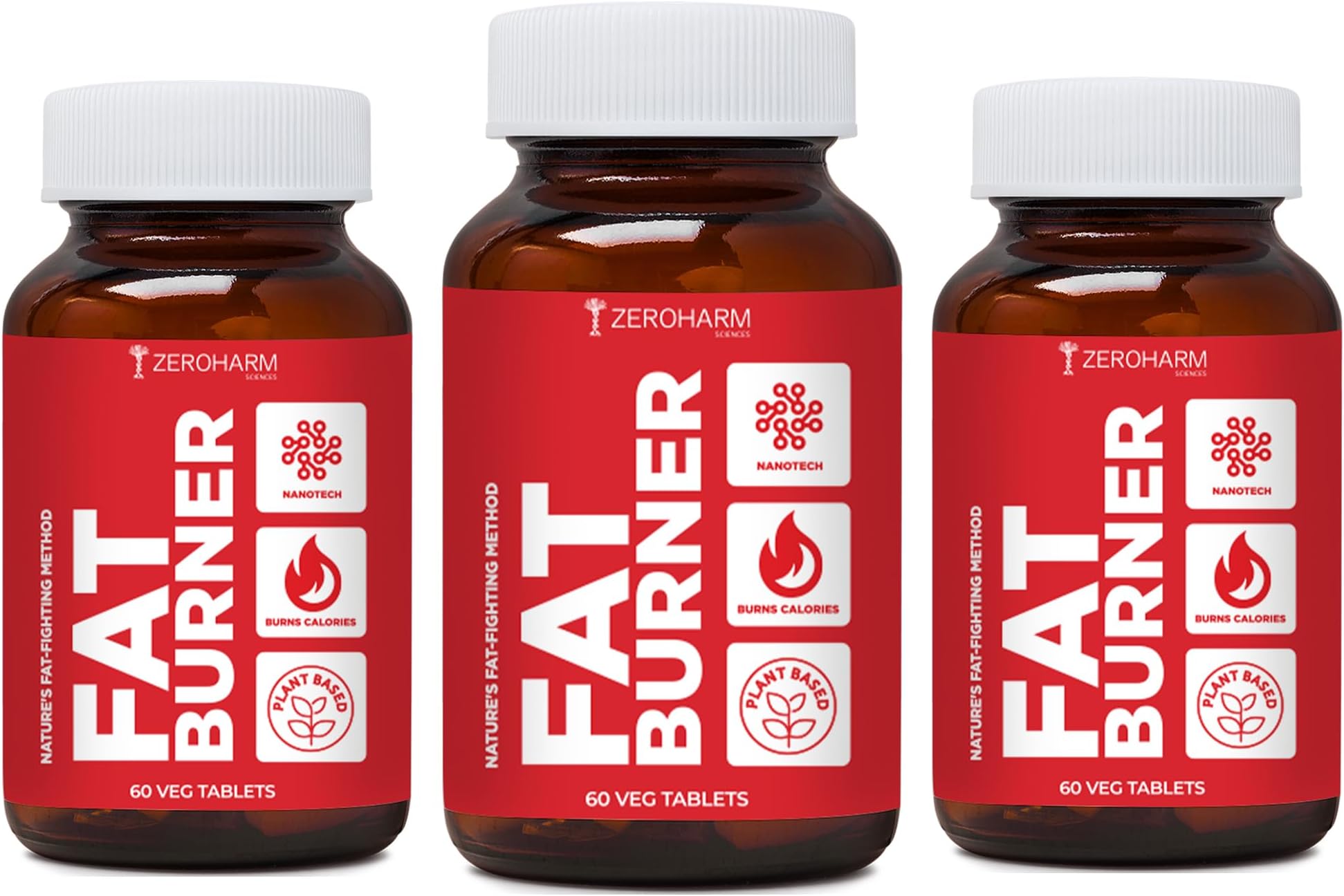 ZEROHARM Fat Burner Tablets - Weight Management Supplements Men & Women - Garcinia Cambogia, Green Coffee, Green Tea, Apple Cider Vinegar - Boosts Metabolism & Controls Cravings - 60 Tablets - 3 Pack