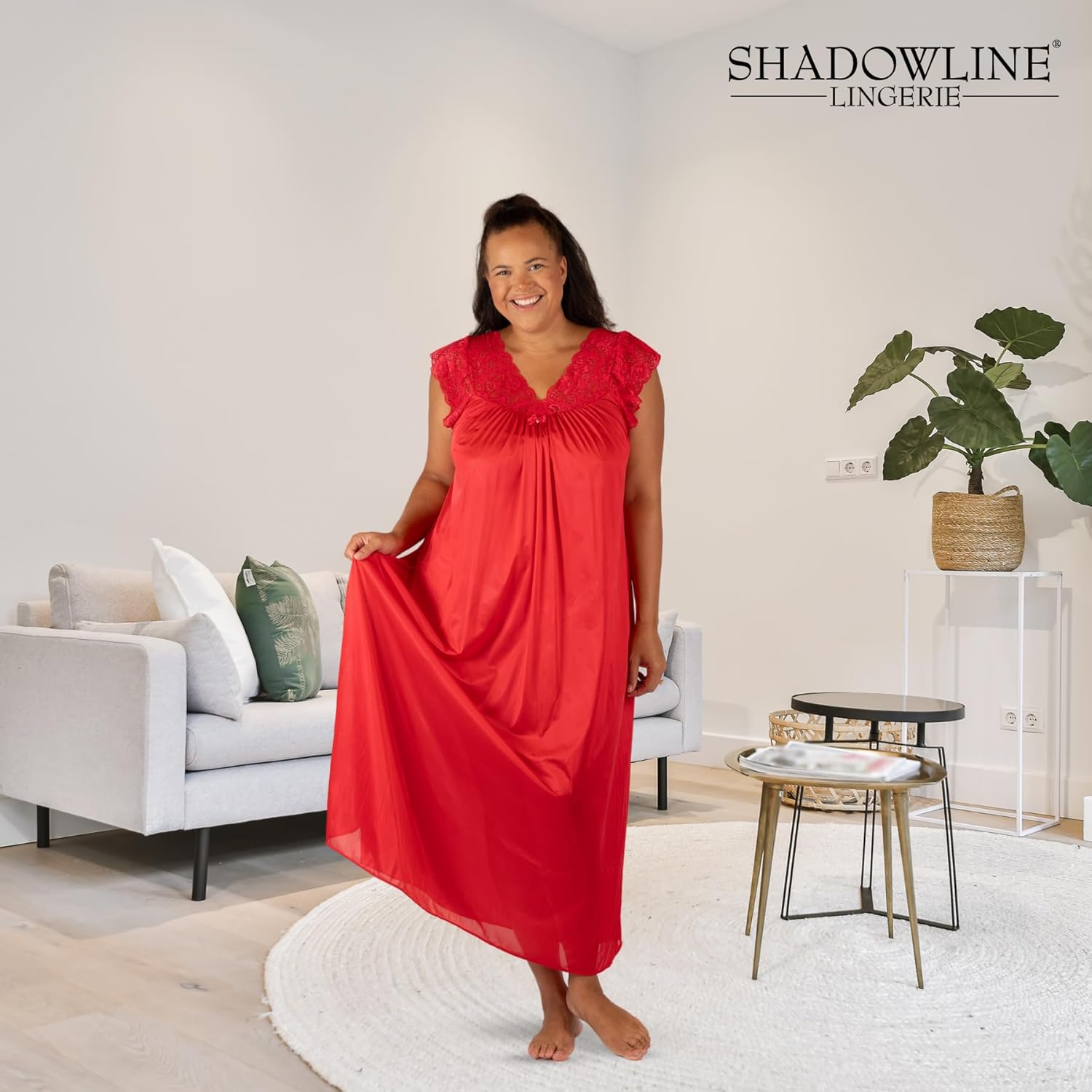 Shadowline Women's Long Flowy Figure Flattering Cap Sleeve Nightgown– Silky Floral Soft Lace Lingerie Elegant Sleepwear - Image 3